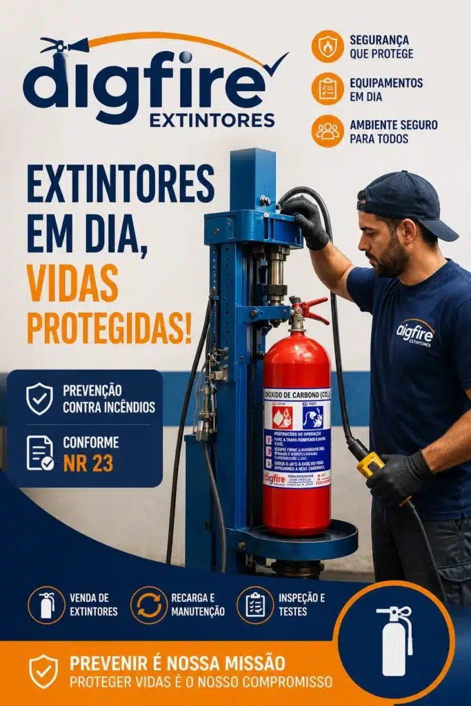 Técnico inspecionando extintor de incêndio para prevenção contra incêndios e adequação à NR 23