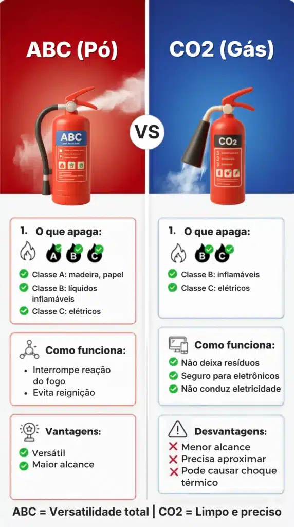 Qual a diferença do extintor ABC para o CO2