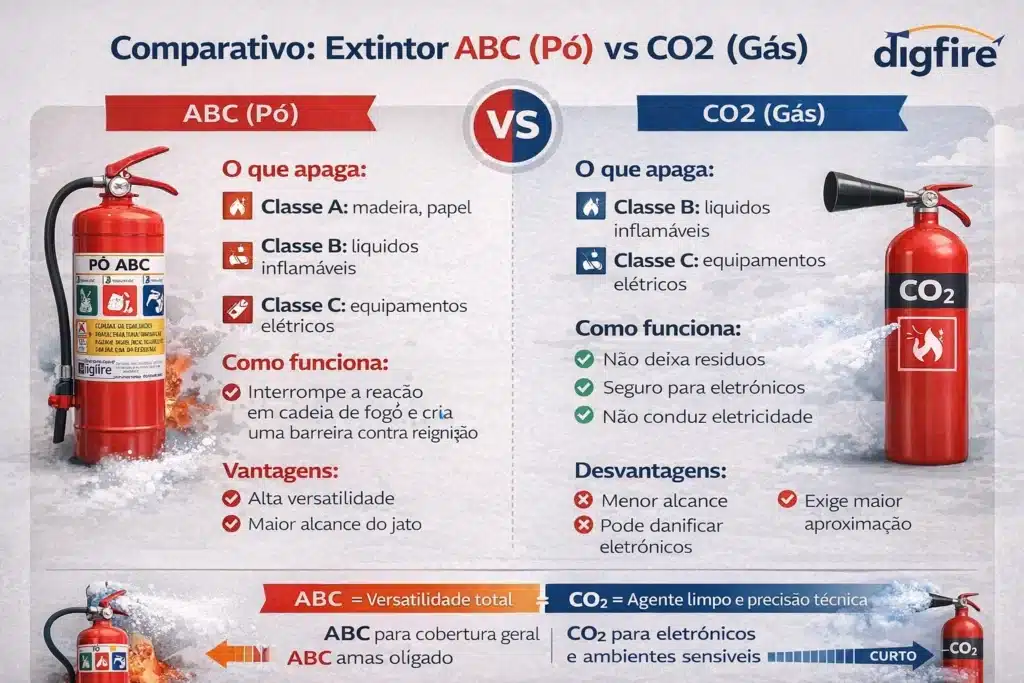 Qual a diferença do extintor ABC para o CO2