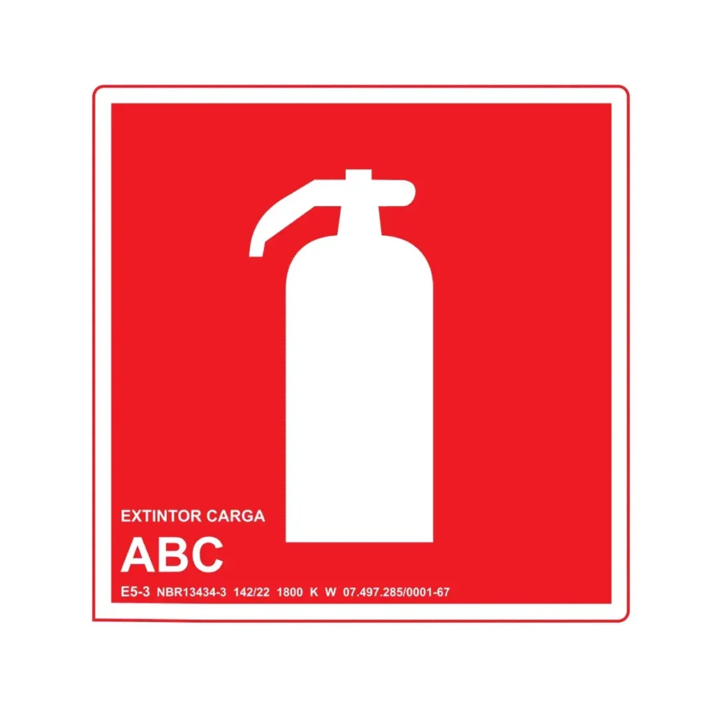 Placa Sinalização Extintor Pó Químico ABC para sinalização de extintor de incêndio