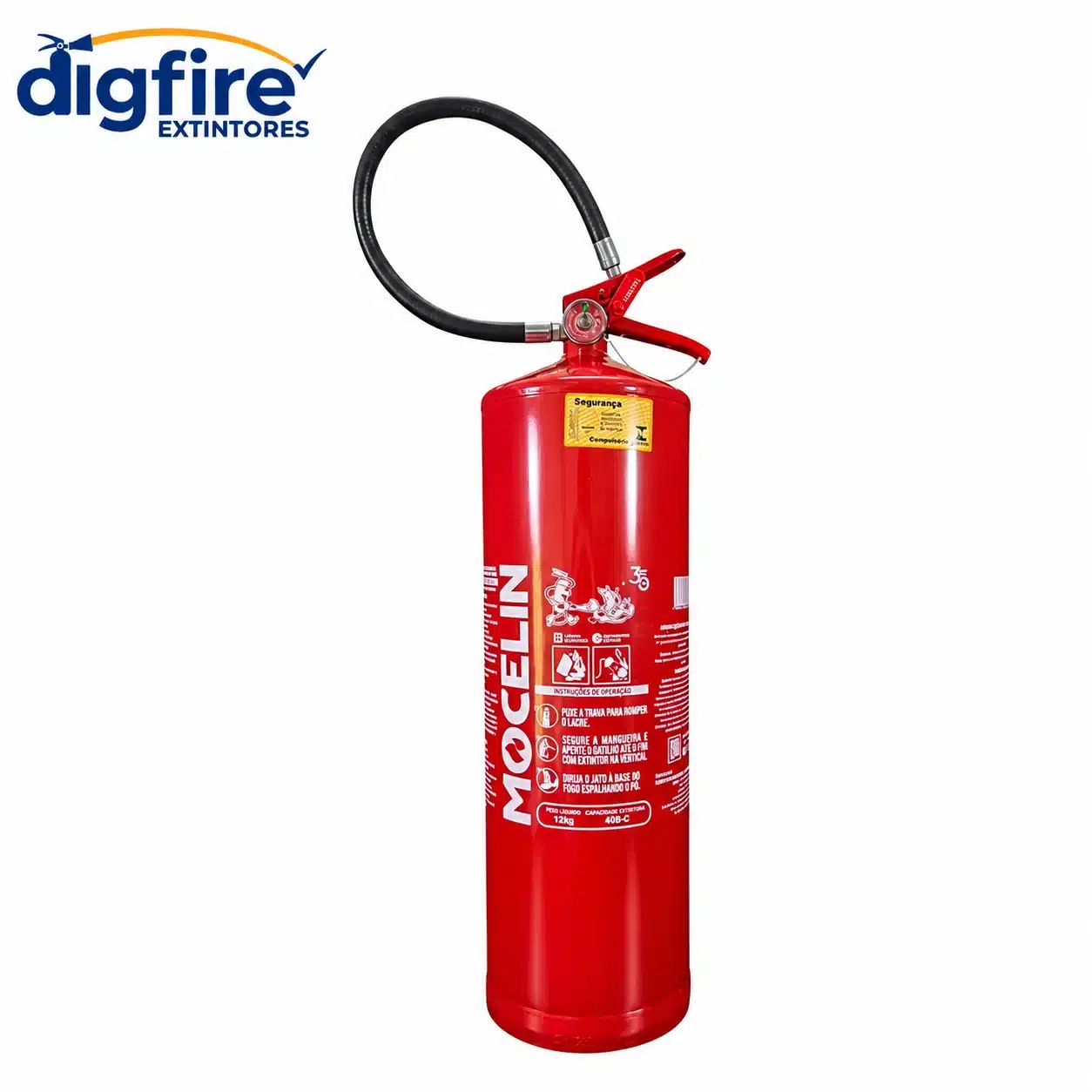 Extintor de Pó Químico BC 12kg na visão principal do equipamento