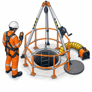 Tripé, detector de gases e vigia junto a acesso controlado representam a NR 33.