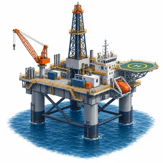 Plataforma de petróleo com passarelas protegidas, tema da NR 37.